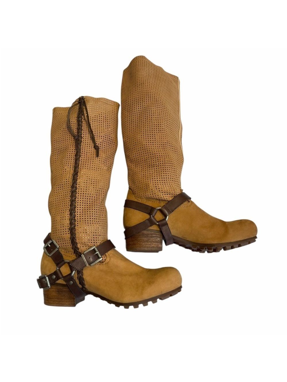Anthropologie Bacio 61 Palpare Brown Leather Perforated Knee-High Boots Size 8